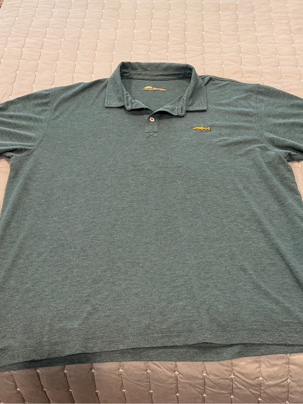 Orvis Heathered Forest Green Polo with Gold Fish Logo